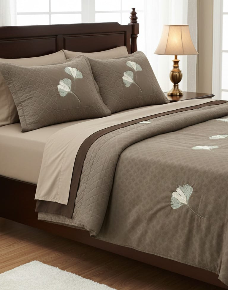 Rida Creation Floral Embroidered Double Bedsheet with 2 Pillow Covers | Good Night Embroidery Design | Premium Cotton Blend Sky Blue Bedding Set | King Size Decorative Bed Sheet for Bedroom Brand: